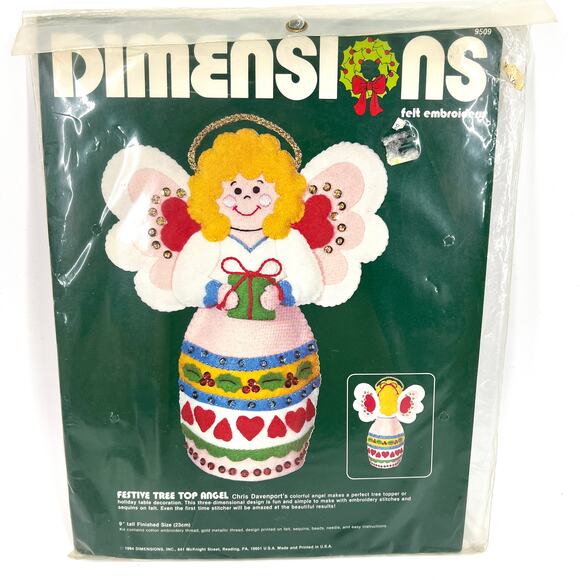 Vintage Dimensions Felt Embroidery Kit Festive Tree Top Angel Complete Sealed - Picture 1 of 4